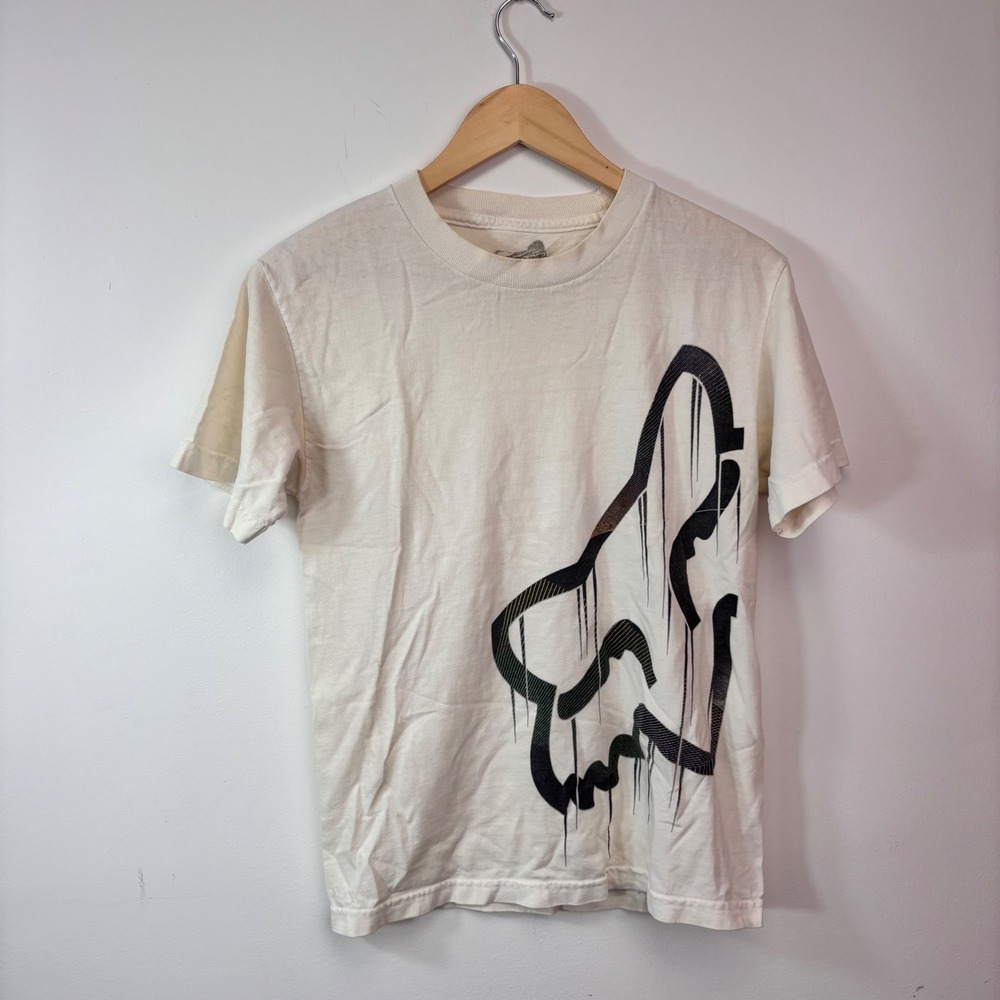 Y2K Fox Racing Dripping Fox Head Logo T Shirt White Motocross Small
